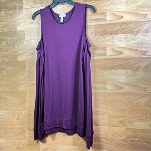 AnyBody Medium Long Sleeve Cold Shoulder Knit Lightweight Burgundy Top